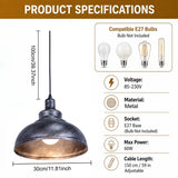 Industrial Metal Pendant Light (1-Pack / 2-Pack) - Retro Silver Hanging Chandelier Fixture for Kitchen, Bar, Cafe & Living Room