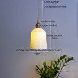 IWHD Home Design LED Pendant Lamp Balcony Reading Dining Room Japan Style Gold Copper Patterned Ceramic Hanging Lights Hanglamp