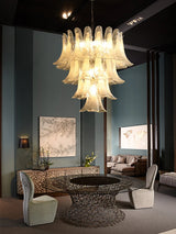 Cloudy White Glass Flower Petal Vintage Chandelier Italy Design Lighting Fixture LED Remote Dimmable Available Living Room Deco