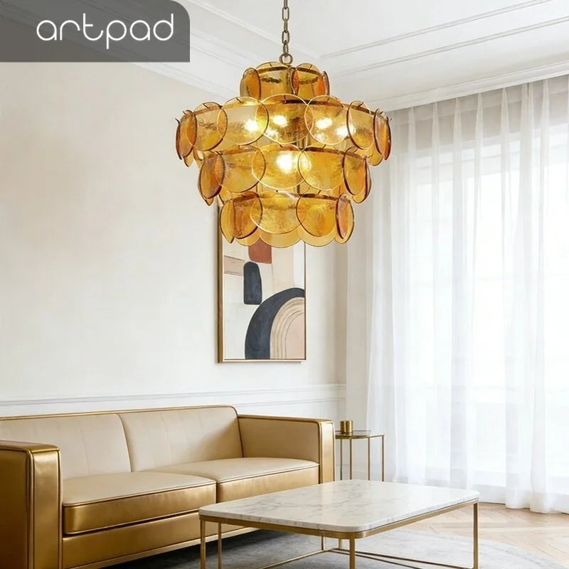Round Glass Dining Table Lights for Bedroom Living Room French Modern LED Murano Glass Pendant Lights Bar Kitchen Restaurant