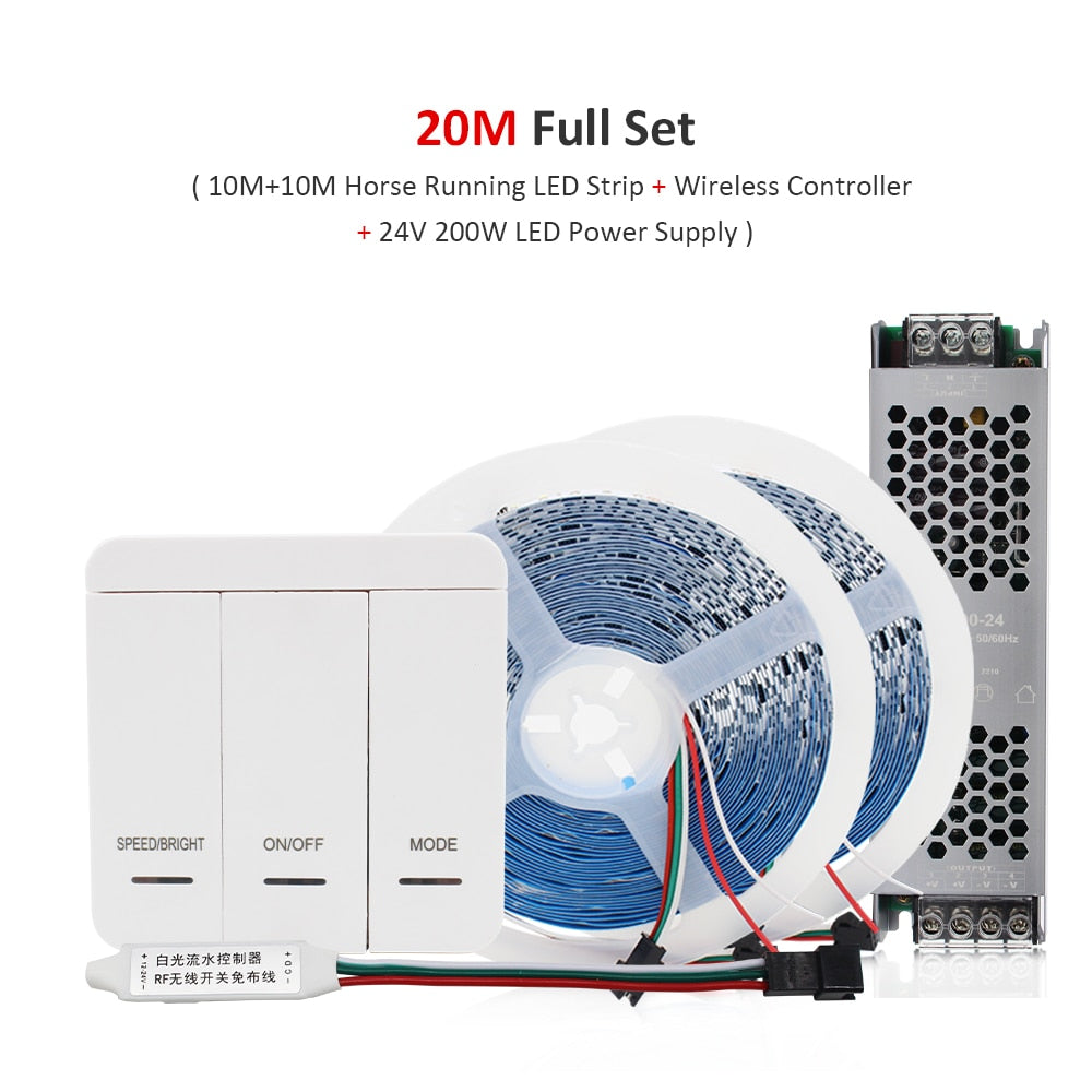 DC24V 10M WS2811 Horse Race LED Strip 2835 120Led/m Running Water Flowing Light with Wireless Controller Cool Natural Warm White