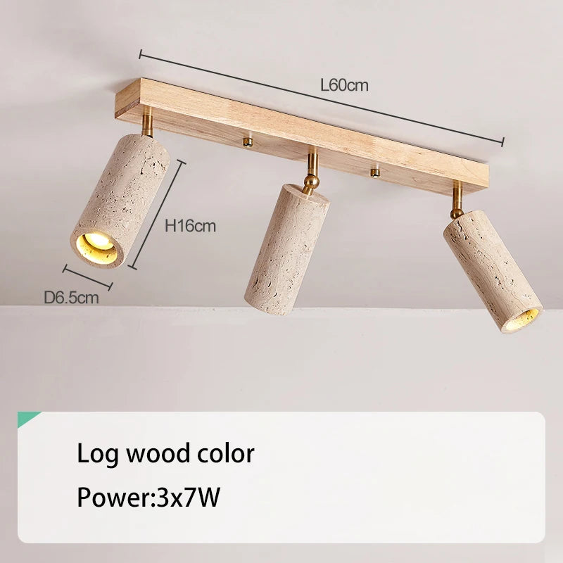 Led Spotlight 3 Heads Surface Mounted Ceiling Lamp Stone Wood Spot Light Long Wall Focus For Living Room Cloakroom Clothing Store