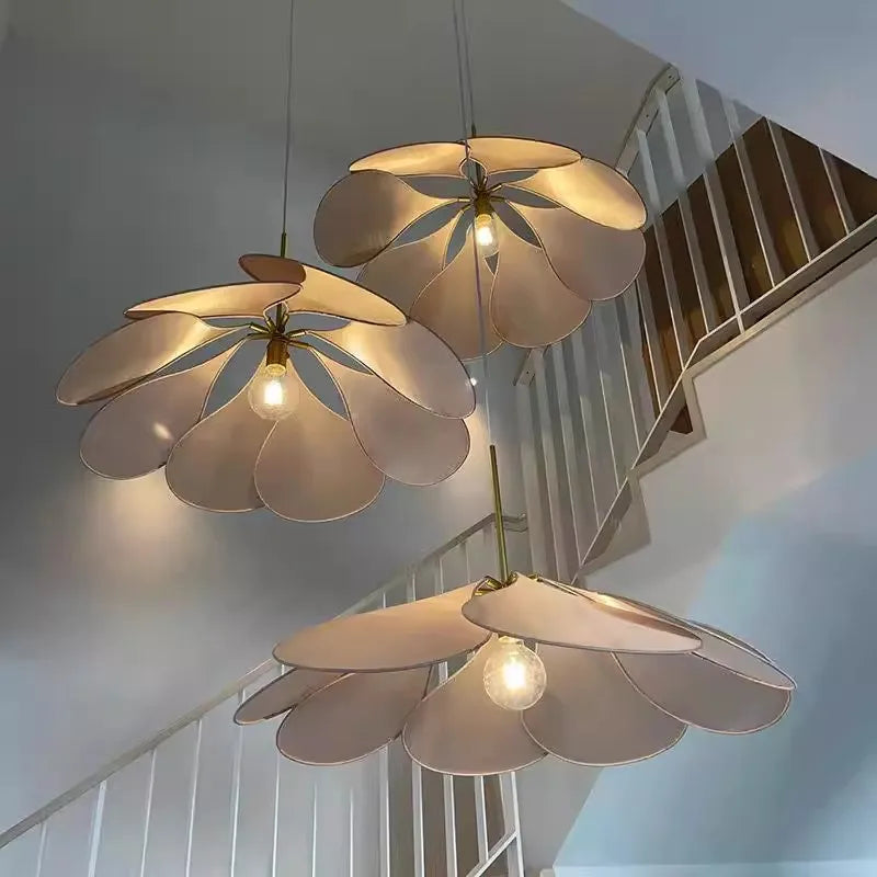 Minimalist LED Flower Fabric Pendant Light - Floral Textile Ceiling Chandelier Lamp Fixture for Living Room, Master Bedroom & Dining Table