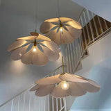 Minimalist LED Flower Fabric Pendant Light - Floral Textile Ceiling Chandelier Lamp Fixture for Living Room, Master Bedroom & Dining Table