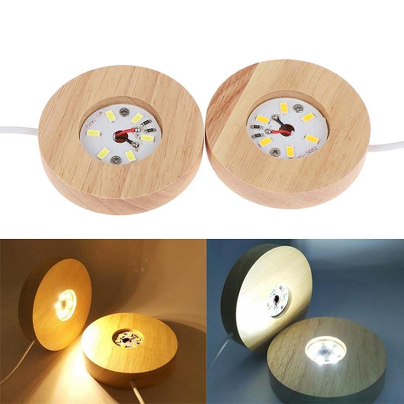Rechargeable Remote Control Wooden LED Light Rotating Display Stand Lamp Holder Lamp Base Art Ornament New