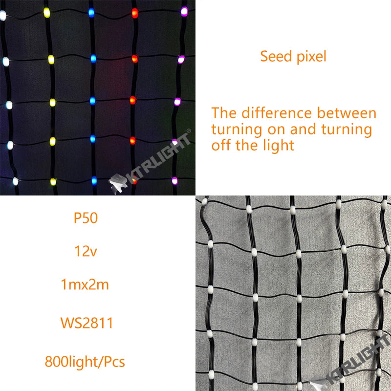 DC12V Addressable RGB LED Pebble Matrix Grid Screen (1m x 2m, 800 Pixels) - Flexible Intelligent Seed Light Display