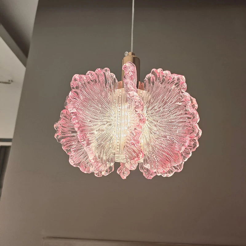 Nordic French Cream-Style Long Line LED Pendant Light - Acrylic Flower Chandelier Lamp for Bedroom Bedside, Dining Room & Living Room
