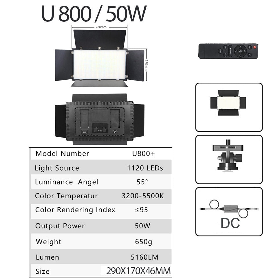 U800 LED Photo Studio Light For Tiktok Youbute Game Live Video Lighting 40W/50W Portable Video Recording Photography Panel Lamp