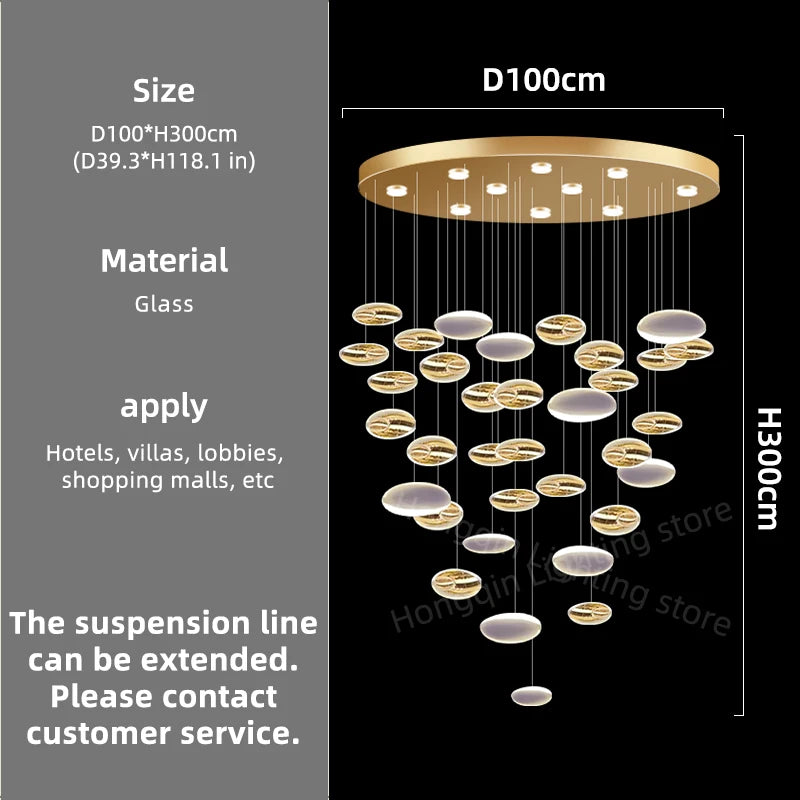Customable Modern Chandelier Hotel Restaurant Lobby Pendant Light Luxury Villa High Ceiling Lighting Hall Glass Hanging Lamp