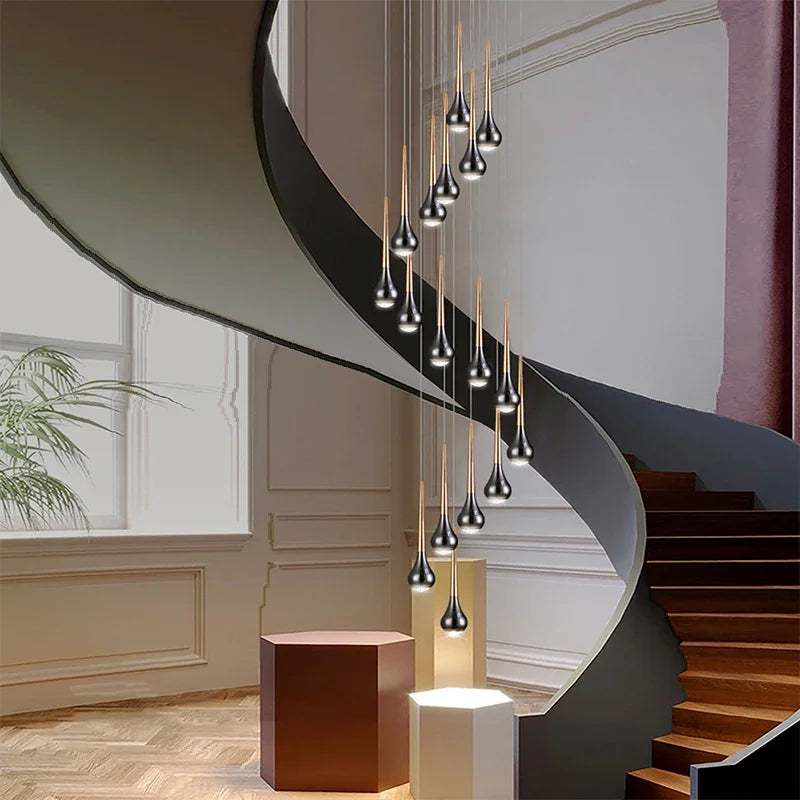 Modern Chandeliers For Staircase Living Room Pendant Lights LED  Lamp Villa Exhibition Hall Loft Long Hanging Lamp Light Fixture