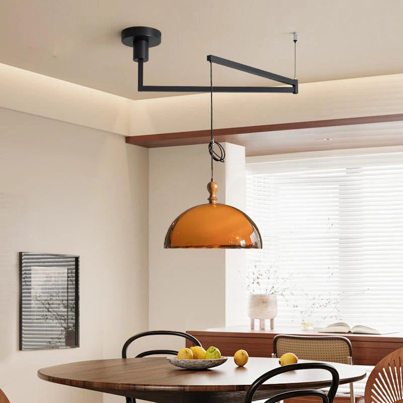 Vintage Brown Bauhaus Orange Pendant Lamp French Retro Design Adjustable Hanging Light for Dining Table Cafe LED Chandelier