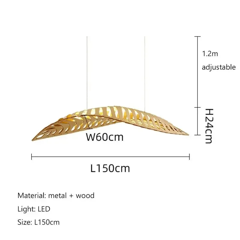 Nordic Wabi Sabi Fish Bone Wood Ceiling Pendant Light Home Deco Living Room Led Chandelier Bar Cafe Hanging Lamp Lustre Fixture