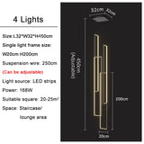 Large Modern Chandelier For Staircase Led Home Decors Hanging Lamp Black /Gold Indoor Lighting Luxury Creative Rectangle Luster's
