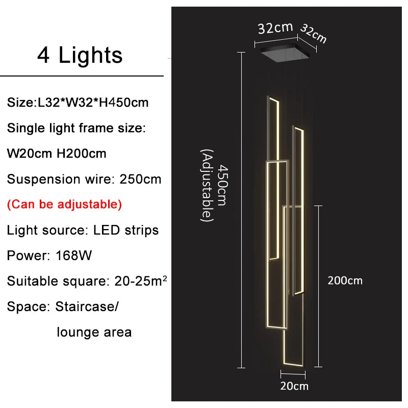 Large Modern Chandelier For Staircase Led Home Decors Hanging Lamp Black /Gold Indoor Lighting Luxury Creative Rectangle Luster&#39;s