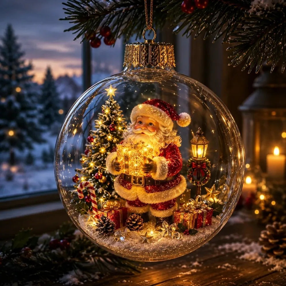 Transparent Lighted Christmas Ball Ornament Acrylic Plastic Clear Christmas Bauble Ornament Exquisite Cartoon Style