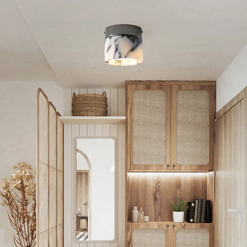 Nordic Lamp Marble Cylinder Natural Stone LED Ceiling Lamp Small Sconce Bedroom Home Decor Parlor Aisle Lighting Fixtures Metal