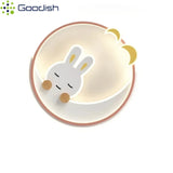 Modern Novelty Cute Cartoon Pink Rabbit Moon LED Ceiling Lights Art Lovely Lamps for Chidren's Room Home Decoration Chandeliers