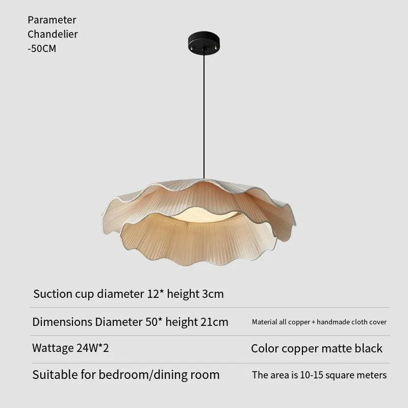 Korean Style Modern Art Decor Fabric LED Chandelier - Contemporary Textile Ceiling Pendant Light Fixture for Living Room, Bedroom & Dining Room