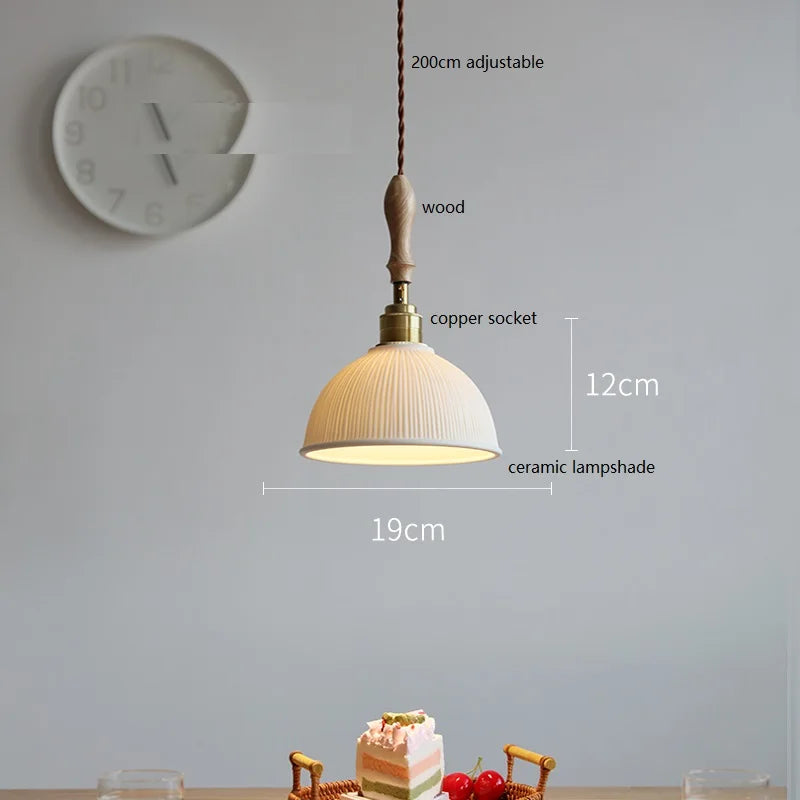 Butterfly Ceramic LED Pendant Lamp Beside Wooden Handle Copper Socket Home Decors Bedroom Dining Living Room Light Hang lamp