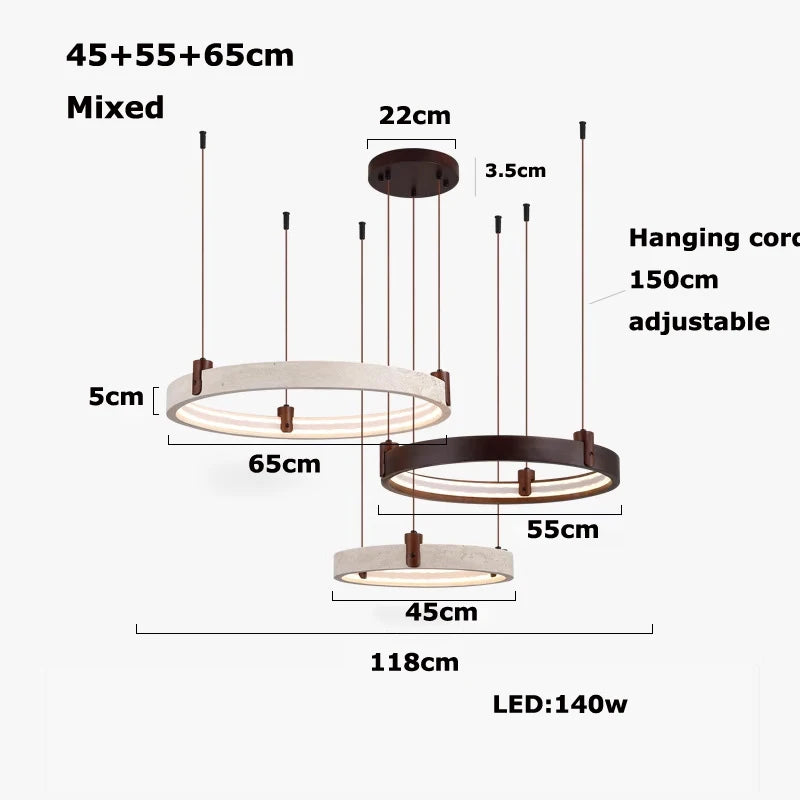 Wabi Sabi Japanese Yellow Travertine Pendant Light, Natural Cave Stone Solid Wood Chandeliers for Livingroom Kitchen Island Deco
