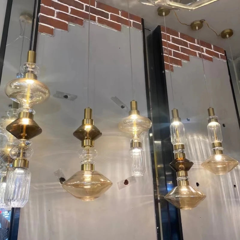 New LED Chandelier Clear Amber Glass Free Collocation Hall Parlor Restaurant Bedside Lighting Fixtures Wire 200cm Adjustable