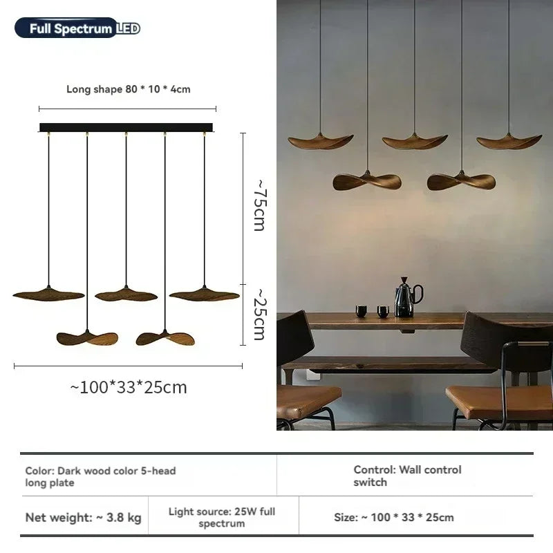 Japanese Wabi Sabi Solid Wood Lamp for Living Dining Room  Villa Duplex Kitchen Island Linear Light 3colors Changeable