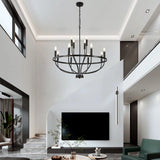 12-Light Black Chandelier Diam 33.46 Inch, Farmhouse Industrial Country Style Large Round Pendant Light Fixture for Dining Room