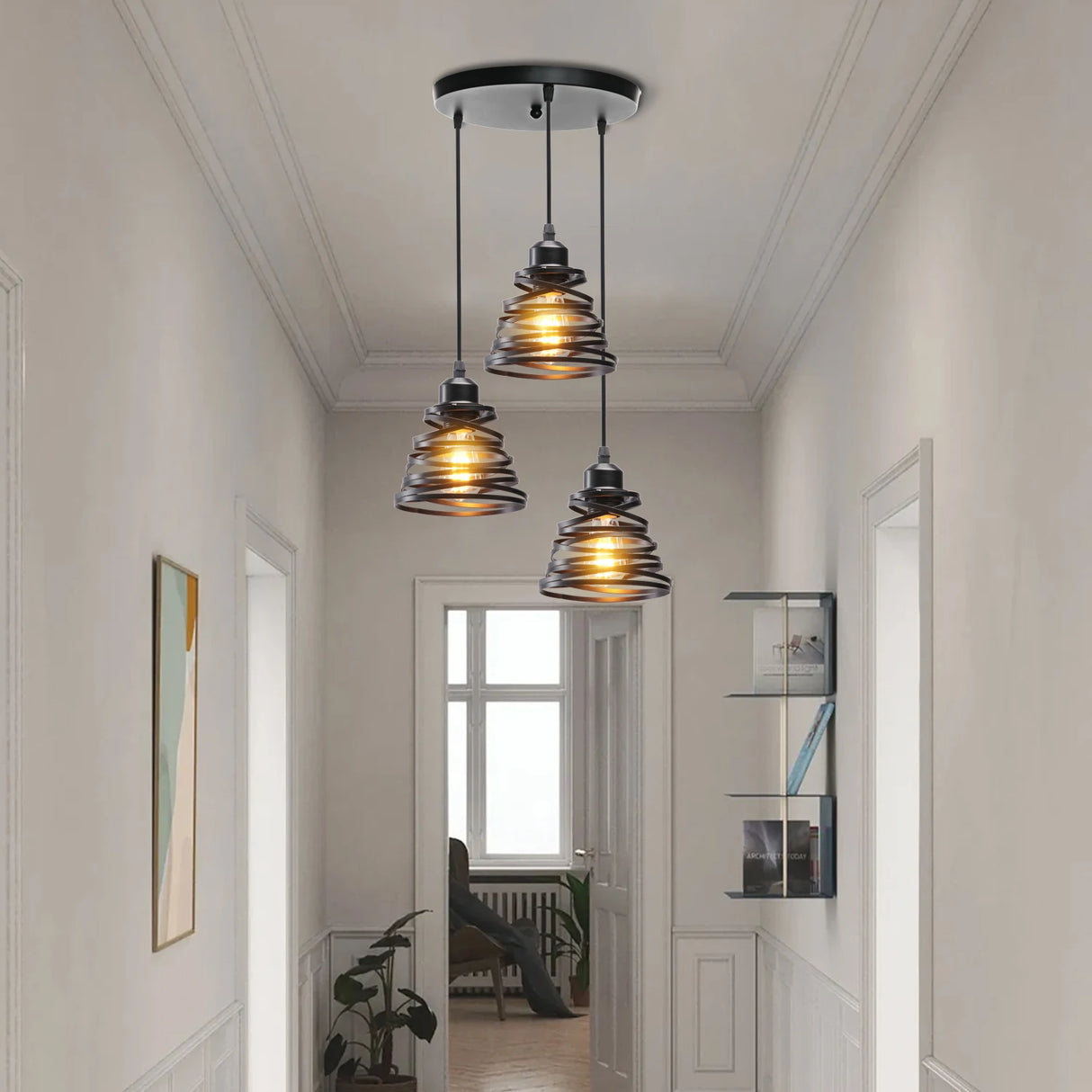 Vintage Pendant Lamp Iron Frame Ceiling Lighting Paint Restaurant Teahouse Chandelier Indoor Wrought Metal Modern Pendant Lights
