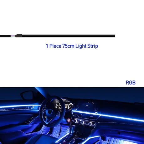 Car's atmosphere with 18 acrylic strips in 64 Colors , controlled by a Bluetooth app.