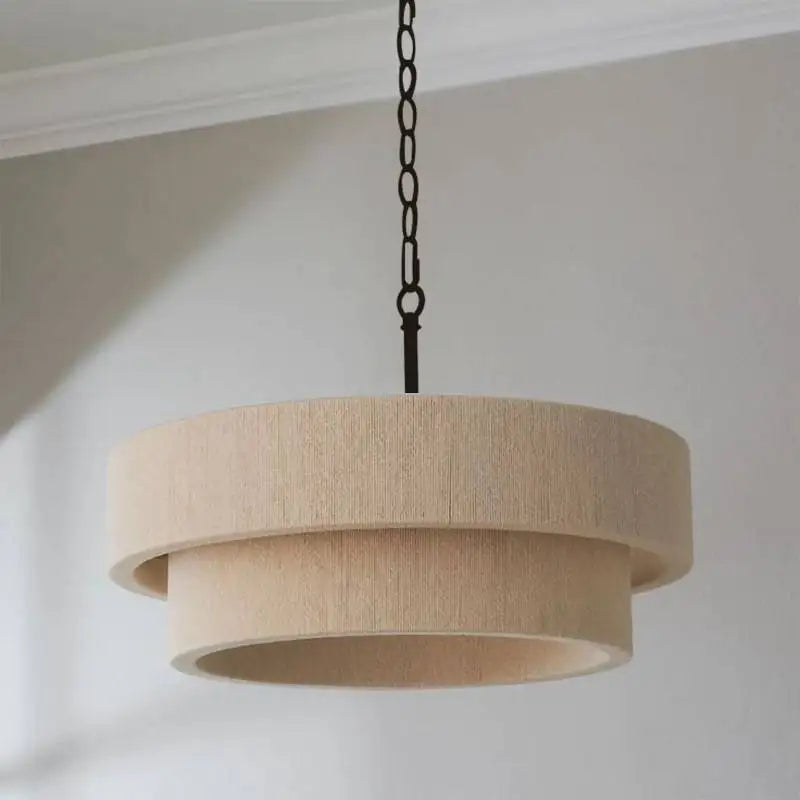 Hand Woven Cotton and Hemp Rope Chandelier  Pendant Light Adjustable Pendant Light for Kitchen Island Dining Living Room Lamp