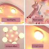 Children's Room Bedroom Pendant Light Eye Protection Cartoon LED Carousel Creative Pink Decoration Room Pendant Light