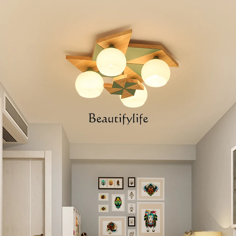 Nordic Bedroom Lamp Macaron Study Room Lamp Personalized Creative Modern Simple Windmill Solid Wood Lamps