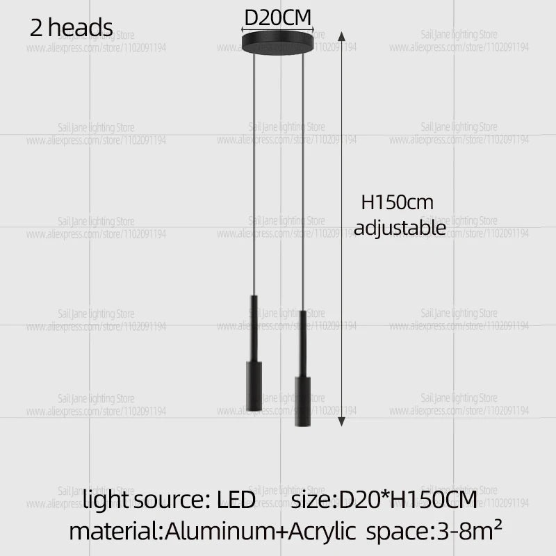 Cylindrical Pendant Light Long Line Attic Chandelier - Modern LED Villa Spotlight