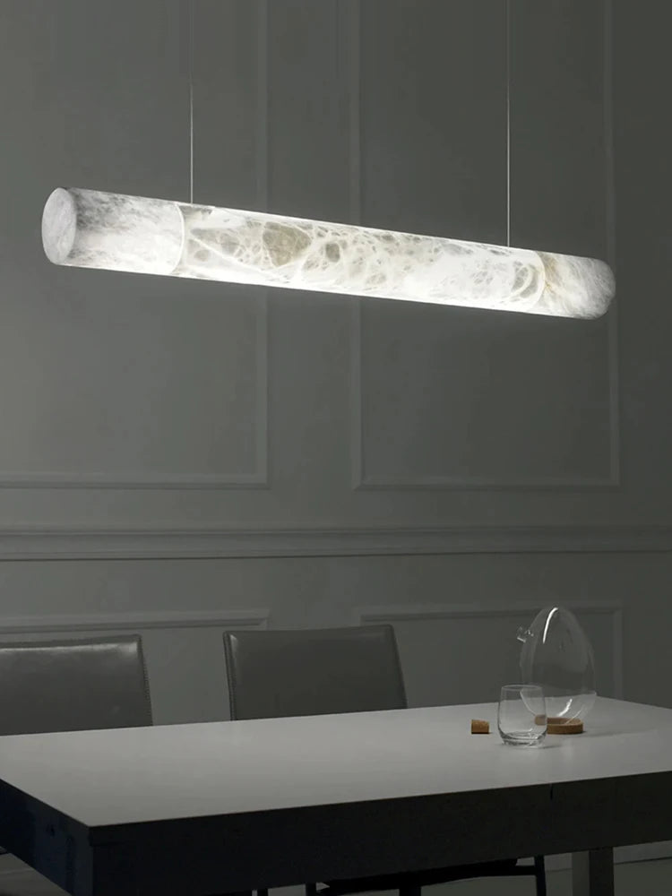 2026 Luxury Marble Linear Chandelier - Minimalist LED Dining Room Pendant Light
