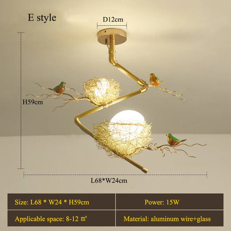 Modern Led Living Dining Room Kitchen Chandeliers Gold Bird Nest Egg Glass Ball Pendant Light Bedroom Loft Ceiling Hanging Lamp