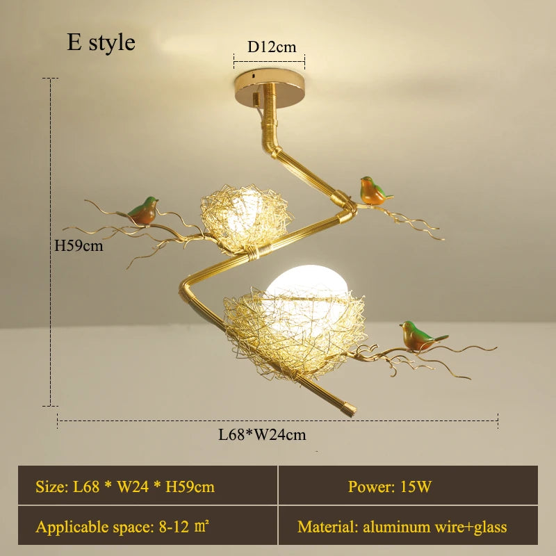 Modern Led Living Dining Room Kitchen Chandeliers Gold Bird Nest Egg Glass Ball Pendant Light Bedroom Loft Ceiling Hanging Lamp