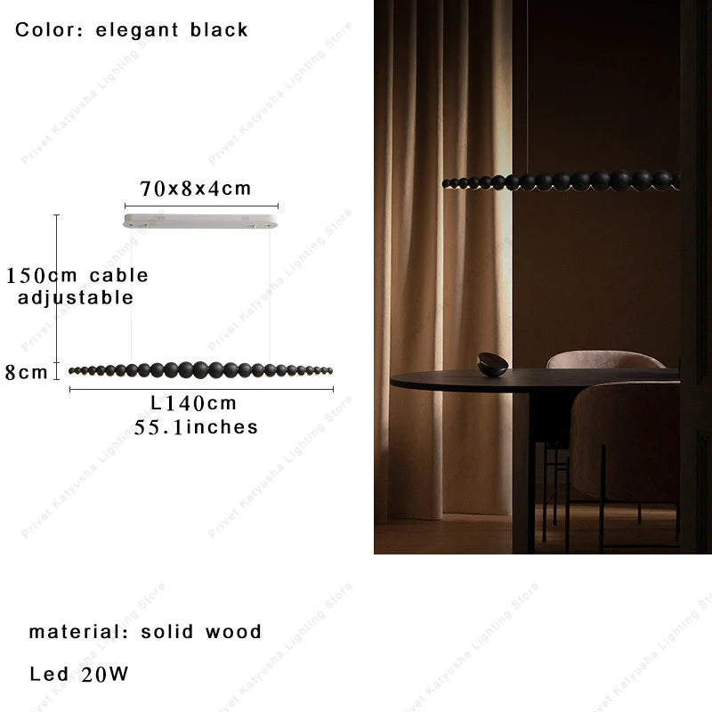 2026 Oriental Solid Wood Carving Chandelier - Long LED Dining Room Light
