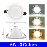 10pcs/lot LED Downlight 6W LED Lamp 220V Spotlight Recessed Round Panel Light 3 Colors Changeable Indoor Lighting Down light