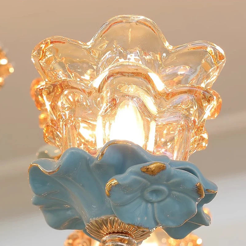 Large Blue Ceramic Chandelier Modern Crystal Glass Fixture Dining Room Contemporary Chandelier For Living Room Home Lighting