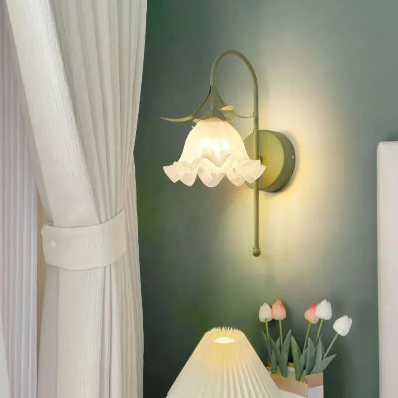 French Cream Flower Bedroom Bedside Wall Lamp Warm Rural Decorative Lights for Living Room Background Aisle Stairway Sconces