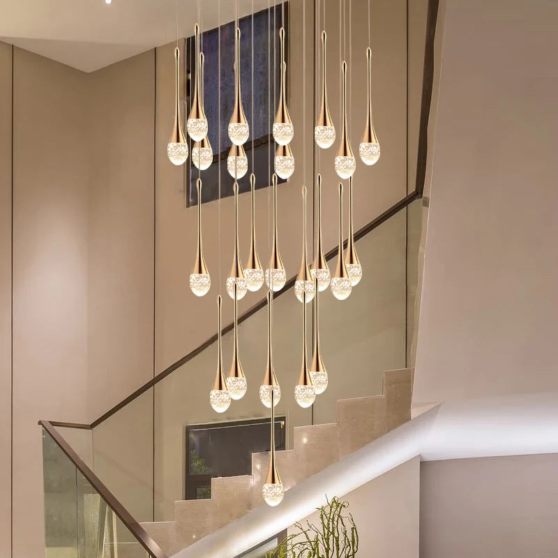 Modern LED Crystal Staircase Chandelier - Luxury Long Duplex Hanging Light