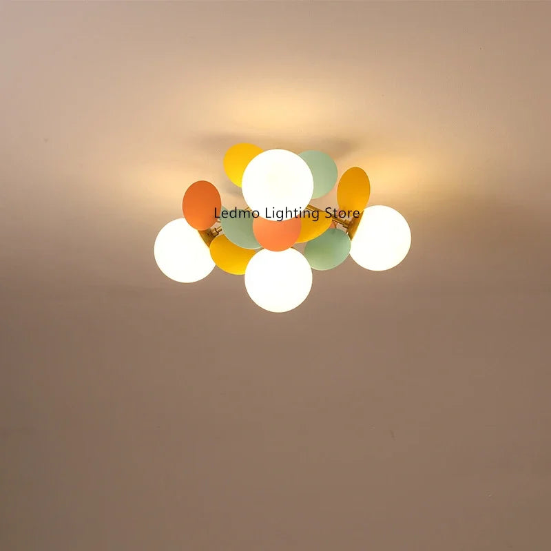 2026 Colourful Chandelier Children Bedroom Ceiling Lamp Dining Living Room Kitchen DownLight Glass Bubble