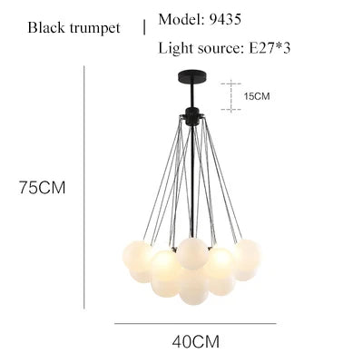 Nordic Frosted Glass Ball Chandelier for Dining Living Room Decoration Gold Black Bubble LED Pendant Lights Hanging Lamp