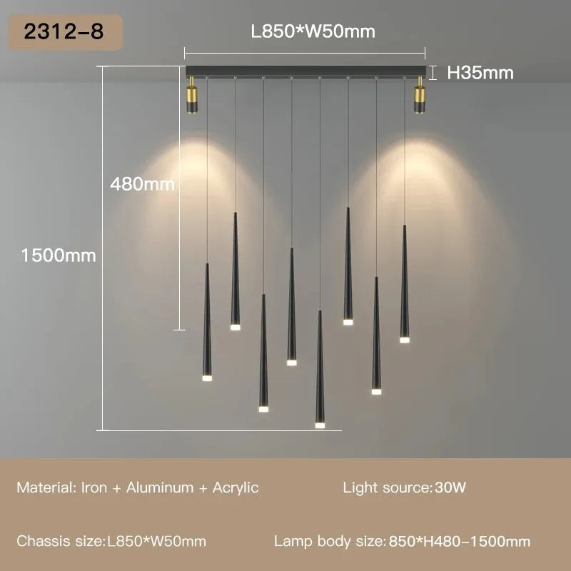 New Simple Long Strip With Spotlight Pendant Lamp Modern Chandeliers For Living Dining Room Bedroom Hall Indoor Lighting Fixture