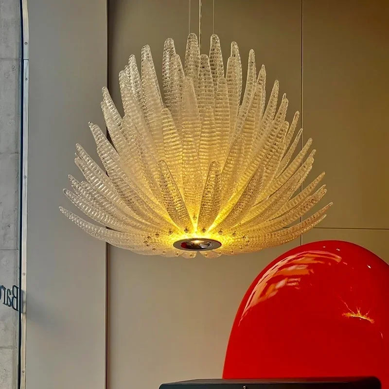 Designer Agave Murano Glass Chandelier Living Room Bedroom New Milan Vintage Gold Flowers Pendant Light with Leaf Vila Lobby