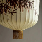Chinese Style Japanese Fabric Lantern Pendent Lamp Hotel Restaurant Tatami Hand-painted Bamboo Leaf Pattern Room Decor Lights