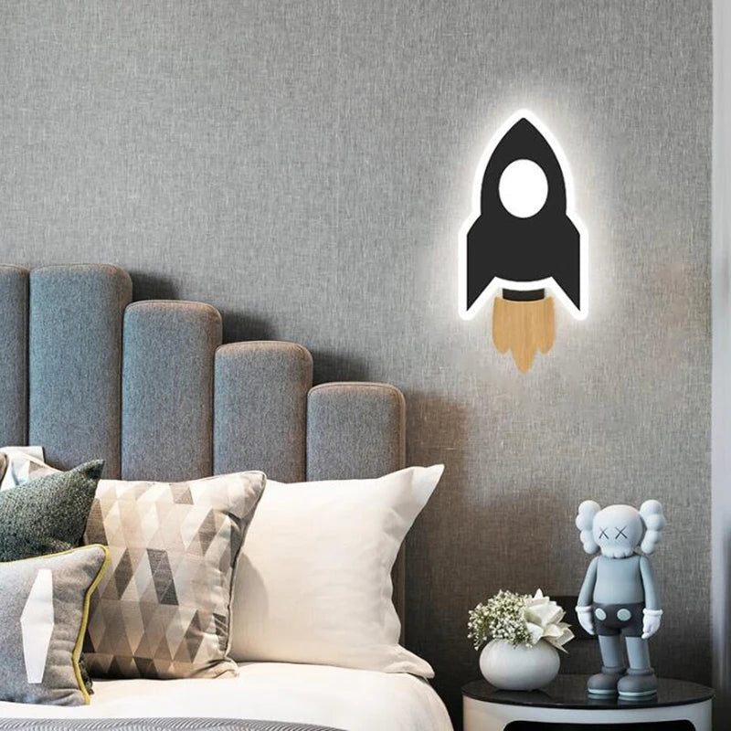Cartoon LED Rocket Wall Lamp Modern Creative Moon Star Wall Light Indoor Baby Children's Room Bedside Decoration Light Kids Gift