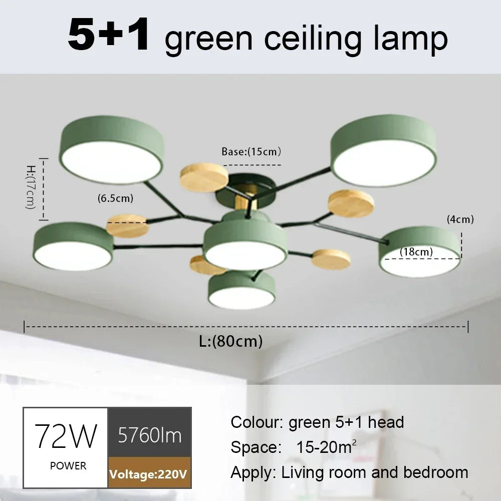 Nordic Creative Macaron Log LED Ceiling Light Bedroom Living Room Chandelie Modern Villa Restaurant Interior Lighting Decoration