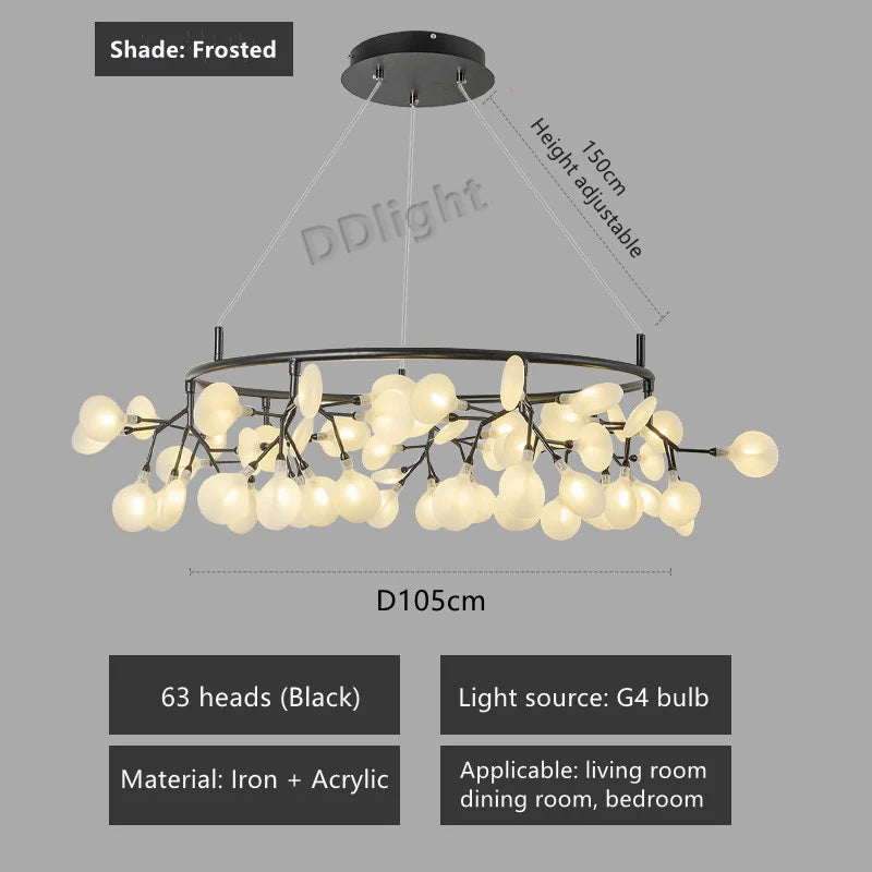 2026 New Nordic Romantic Hanging Living Room Chandelier Lights Modern Firefly Decor Pendant Lamp Round Chandelier Lustre Fixture