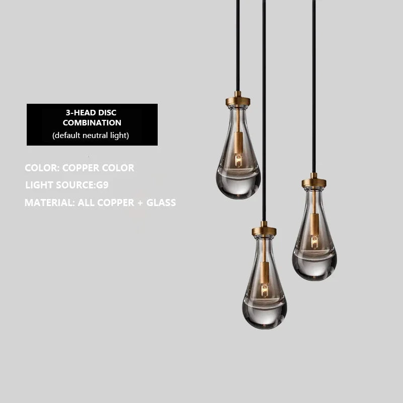 Modern Raindrop Pendant Light Lamp Luxury Round Brass High Ceiling Glass Lampshape Chandelier For Living Room Dining Room Stairs